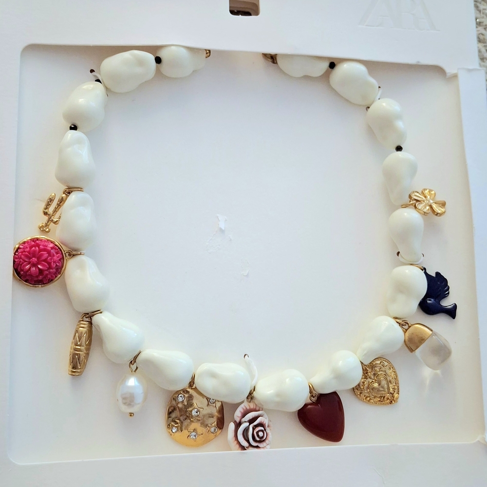 Zara White and Gold Charm Necklace